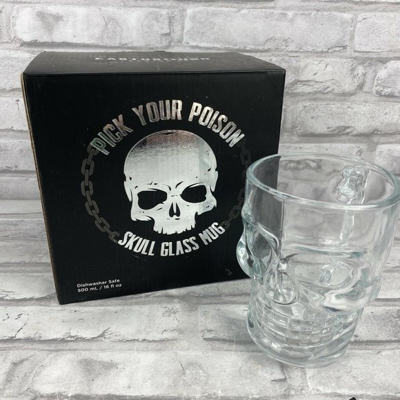 Earthbound Trading Glass Skull Mug Bar Drinking Glass Mug Cocktail New In Box - Picture 1 of 4